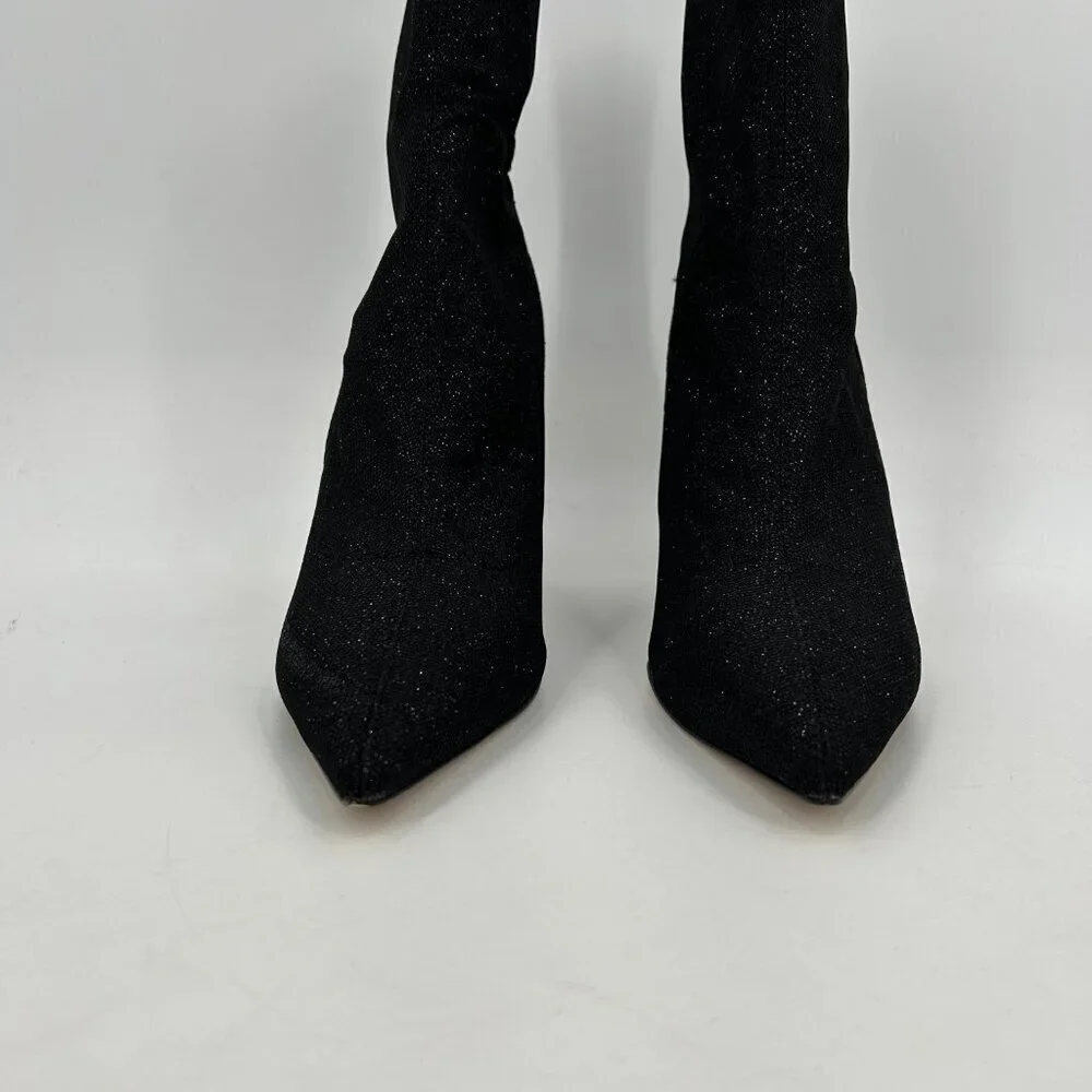 BADGLEY MISCHKA Jewel Black Sparkle Glitter Stretch Pointed Stiletto Booties 9.5